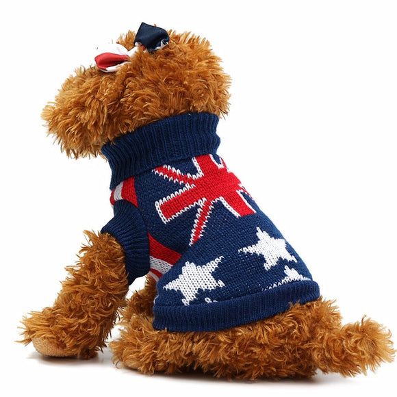 Union Jack Pet Clothes Dog Cat Puppy Winter Warm Knit Sweaters Coats Costume Apparel Dog Sweater