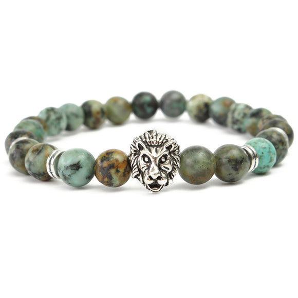 8mm Trendy Men Beads Bracelet Lion Head Bangle Chain Jewelry Accessories