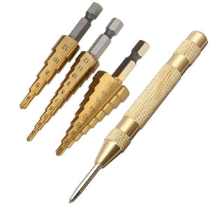 Drillpro 3Pcs 3-12/4-12/4-20mm HSS Titanium Coated Step Drill Bits with Automatic Center Pin Punch