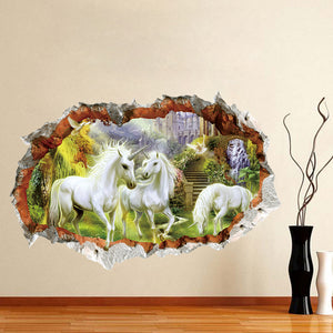 Miico 3D Creative Unicorn Broken Wall Removable Home Room Decorative Wall Decor Sticker