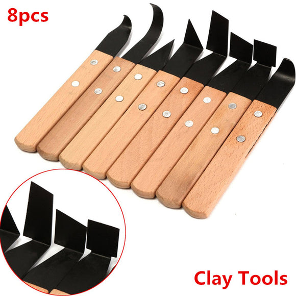 8Pcs Pottery Sculpture Clay Tool Knife Wooden Handle Modeling Tools