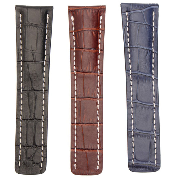 24mm Replaceable Soft Leather Watch Band Alligator Style Deployment With Screw