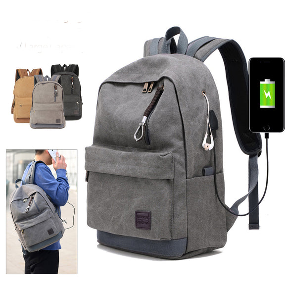 20-35L USB Canvas Backpack Travel Notebook Laptop School Bag Rucksack