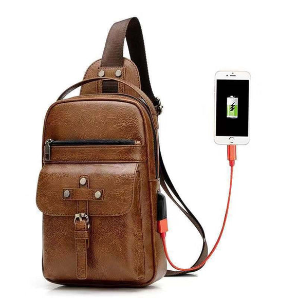 Vintage Faux Leather USB Jack Chest Bag Crossbody Bag For Men