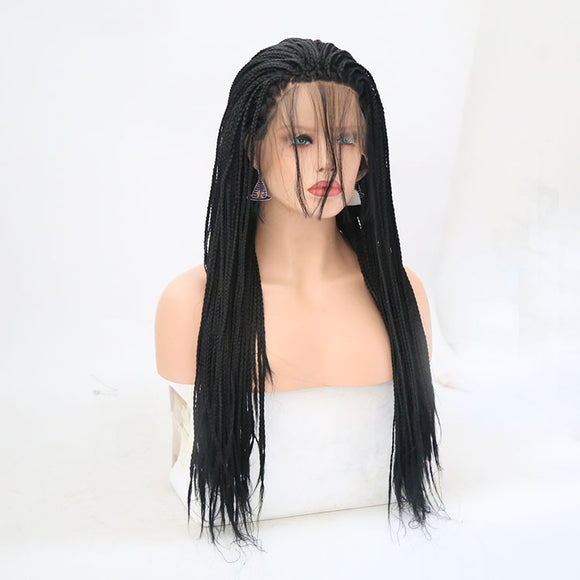 Three-Strand Wig Braided Long Straight Hair Black Wig