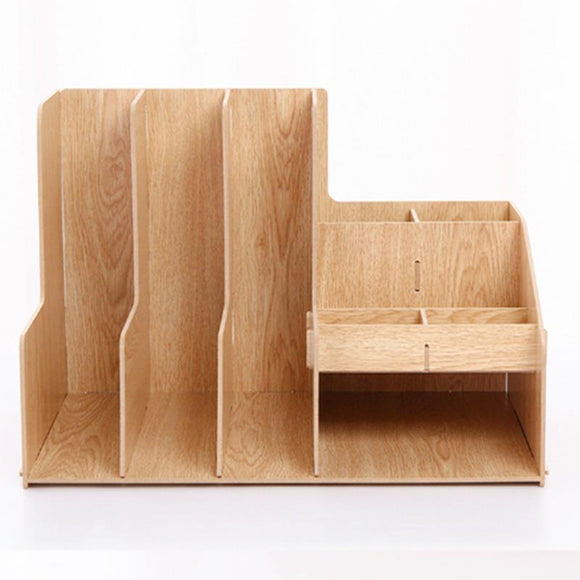 Detachable DIY Wooden Desktop Multi Trays Organizer Shelf Storage Box Papers Documents Files Holder