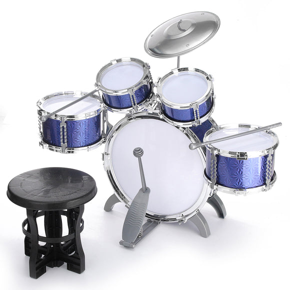 Kids Jazz Drum Set Kit Musical Educational Instrument 5 Drums + 1Cymbal with Stool Drum Sticks Percussion Instrument