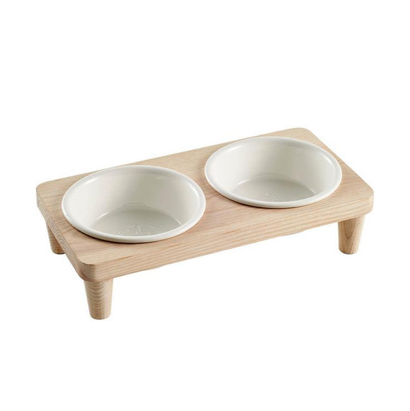 Ceramic Pet Bowl with Sturdy Ashwood Stand for Food and Water Bowls Pet Feeders Double Bowls