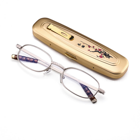 SHUAIDI Hand-carved Mini Portable Reading Glasses Metal Full Frame Resin Presbyopic Glasses 8806