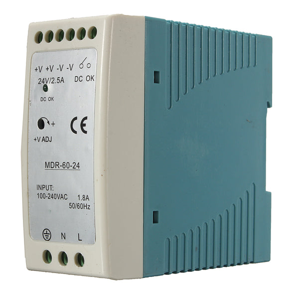 Industrial DIN Rail Power Supply Single Output 60W 24V 2.5A 120mVp-p MDR-60-24
