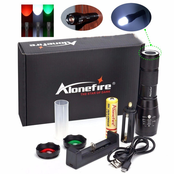 Alonefire G700-N  T6 2000LM 5Modes Zoomable Red & Green & White Light LED Flashlight Suit