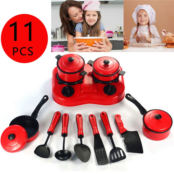 11PCS Children Pretended Role Paly Kitchen Utensil Accessories Cooking Toy Cookware Set