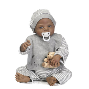 NPK 57CM Full Body Silicone Black Boy Reborn Baby Doll Soft Bear Children Bathe Playmate Toys