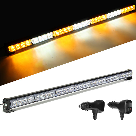 31 28 LED Car Flashing Warning Light Bar Traffic Flash Strobe Lamp DC12V Amber & White