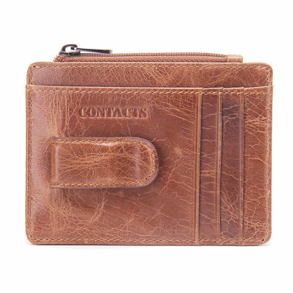 Men Genuine Leather Business Wallet Card Holder Coins Bag Money Clip