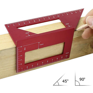 Red Aluminum Alloy Woodworking Scriber T Ruler Multifunctional 45/90 Degree Angle Ruler Angle Protractor Gauge