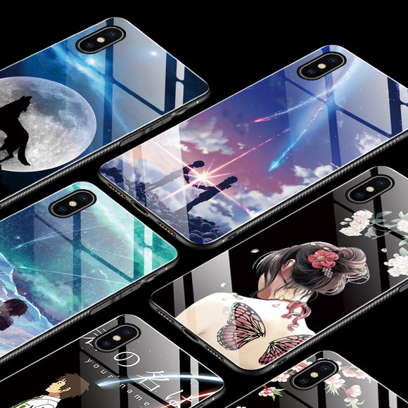 Bakeey Fashion Pattern Tempered Glass Protective Case For iPhone XS Max