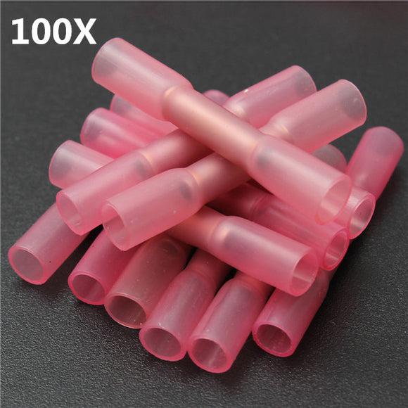 100Pcs 22-18AWG Red Heat Shrink Butt Wire Electrical Crimp Terminal Connectors