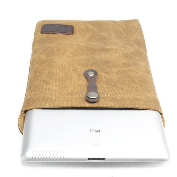 Canvas Genuine Leather Hasp Ipad Bags 10'' Protective Cover Pouch Bag