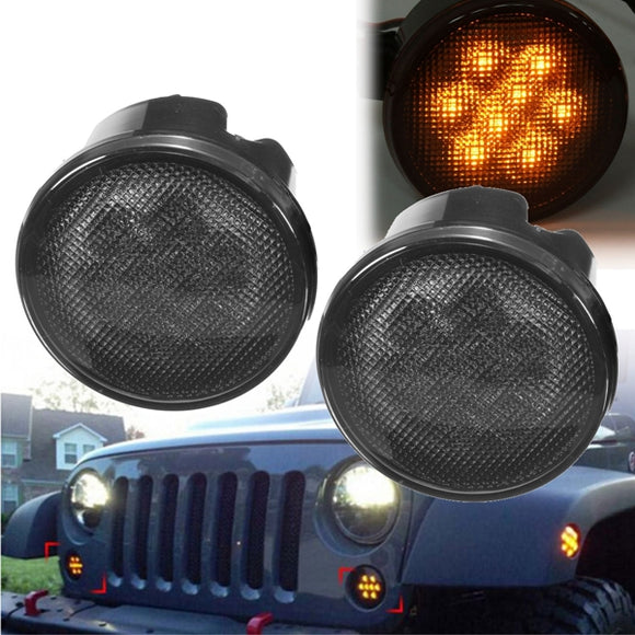 Pair 2000K LED Somke Len Amber Front Turn Signal Lights For Jeep Wrangler 07-15