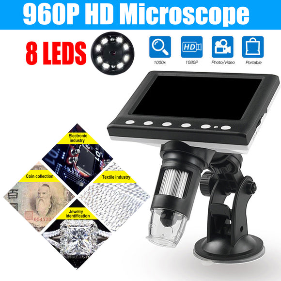 1000X 4.3 inch Portable Digital Microscope Magnifier Camera With 8LED Lights