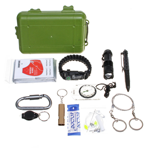 27 in 1 SOS Emergency Camping Survival Equipment Tools Kit Outdoor Gear Tactical Tool Whistle Flashlight