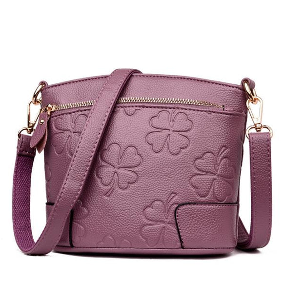 Women PU Leather Solid Shell Crossbody Bags Embossed Floral Concise Shoulder Bags Phone Bags