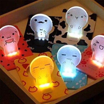 Folding Card Lamp Cute LED Light Cartoon Pocket Bulb Wallet Card Gift Greeting Cards