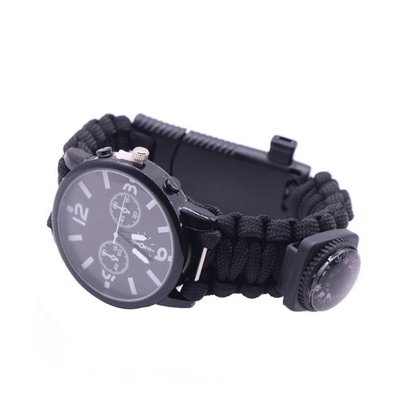 IPRee 7 In 1 EDC Paracord Watch Outdoor Survival Bracelet Tools Kit Compass Knife Flintstone