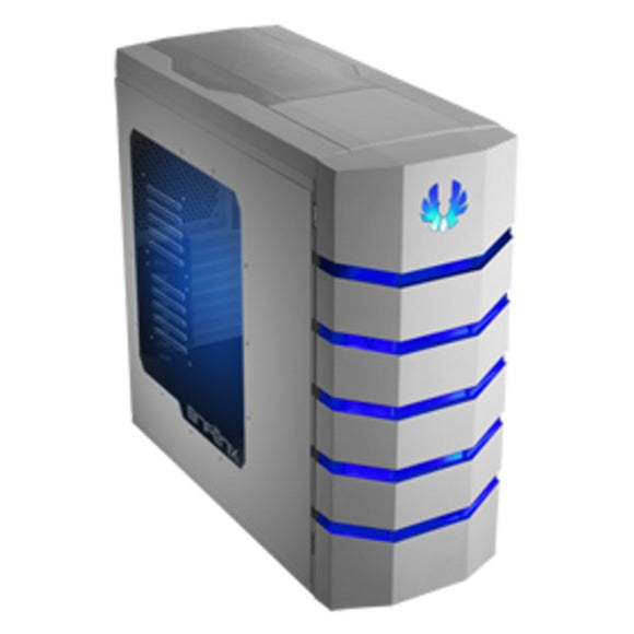 Bitfenix CLS-500-WWWB1 Colossus with Windowed side panel - White with bLue led - all white , with front door open to left or right