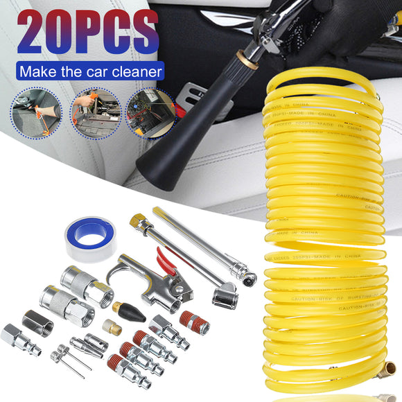 20Pcs Air Compressor Accessory Kit Blow Dust Guns Pneumatic Air Coil Hose Chuck Set