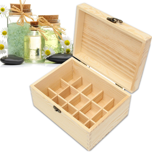 15 Grids Natural Wood Box Essential Oils Storage Anti-evaporation Box Case