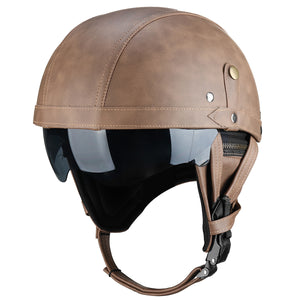 Vintage Leather Half Face Motorcycle Touring Helmet Cruiser Scooter Brown/Black
