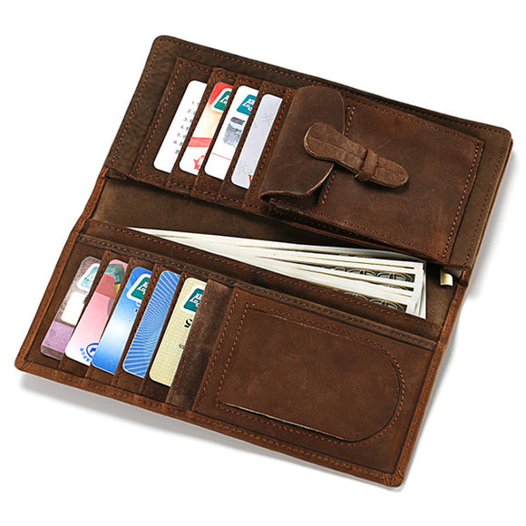 9 Card Slots Men Genuine Leather Bifold Wallet Vintage Casual Card Holder Coin Bag