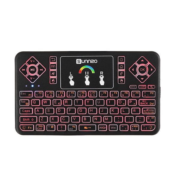 SUNNZO Q9 Air Mouse Spanish Version Wireless Colorful Backlit 2.4GHz Touchpad Mini Keyboard