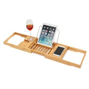 Luxury Bathroom Bamboo Bath Shelf Bridge Tub Caddy Tray Rack Wine Holder Bathtub Rack Support