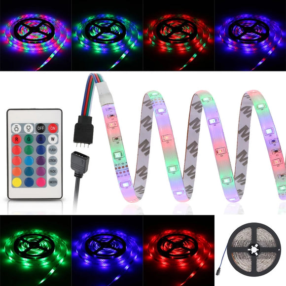 5M 24W SMD2835 Waterproof RGB LED Strip Lights with 24 Keys Remote Control EU Plug DC12V