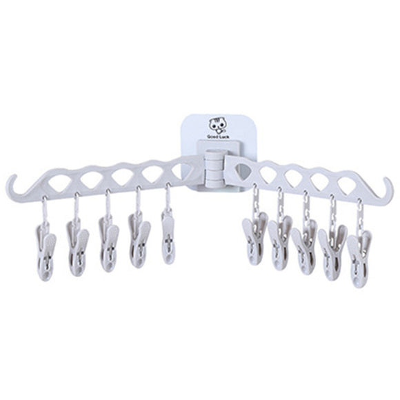 Sticky Rotating Multifunctional Clothes Cloth Hanger Home Wall-mounte With 10pcs Clips