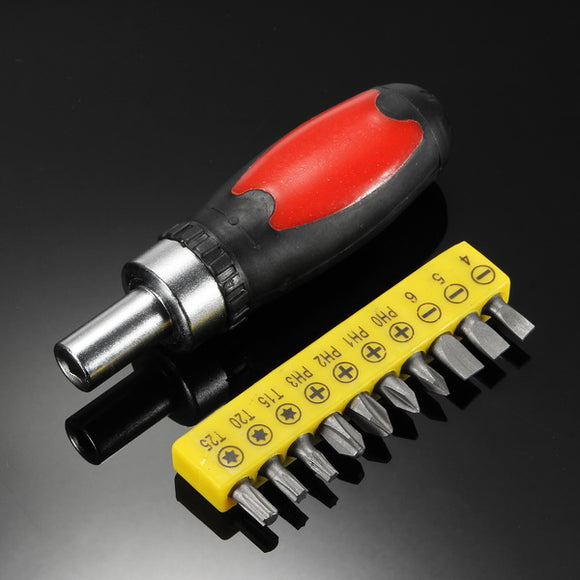 1/4 Inch Red Screwdriver Handle with 10Pcs Screwdriver Bits