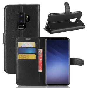 Litchi PU Leather Flip Card Slots Bracket Wallet  Case for Samsung Galaxy S9 Plus