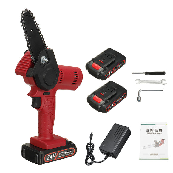 24V 4inch 550W Electric Chain Saw Portable Woodworking Cutting Tool W/ 2pcs Batteries