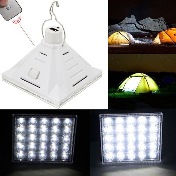 25LED White Solar Powered Camping Lamp Remote Control Hanging Outdoor Tent Light