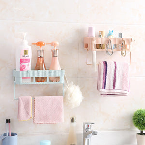Bathroom Towel Combination Rack Multi-purpose Sorting Shelf Hook No Holes No Mark Hanging
