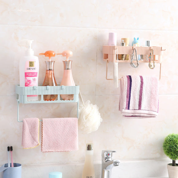 Bathroom Towel Combination Rack Multi-purpose Sorting Shelf Hook No Holes No Mark Hanging