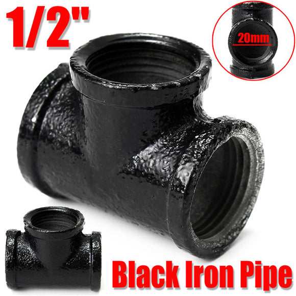 1/2 Inch 20mm Black Iron Pipe Threaded Tee Fitting Street Home Plumbing Connector