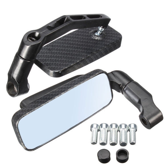 Universal Motorcycle Bike Rectangle Rear View Mirrors 8mm 10mm Black Carbon