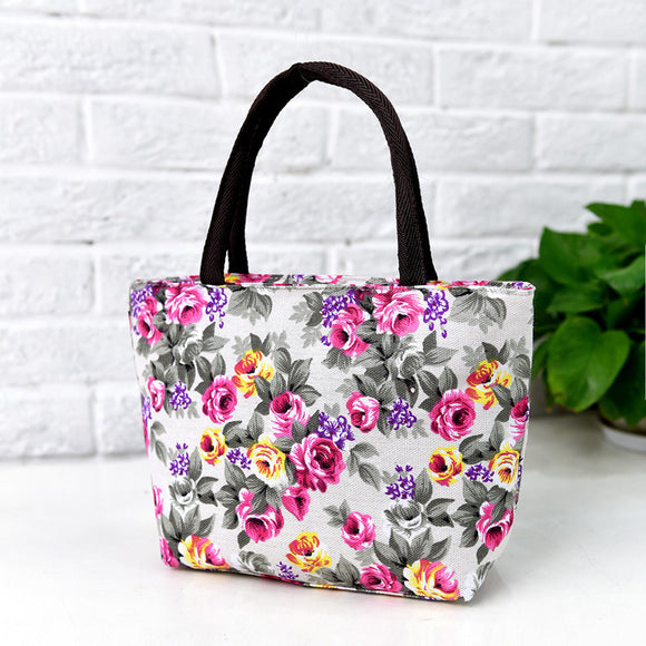 Women Bag Zipper Plant Flower Soft Handle Handbag Canvas Bag Shoulder Bag