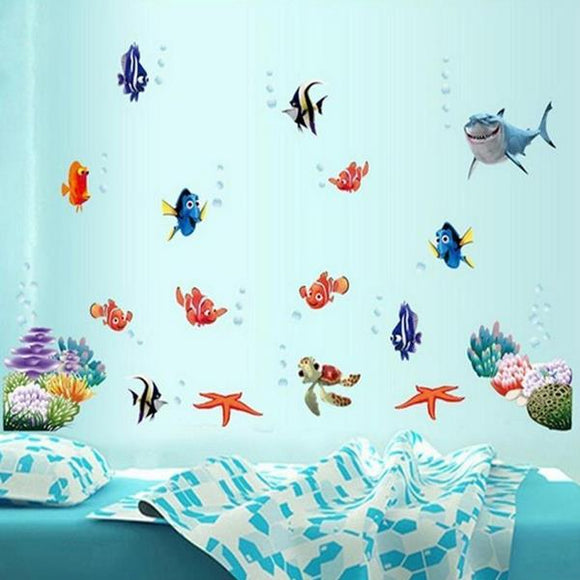 Coloful Under Water World Wall Sticker Living Room Home Decoration Creative Decal DIY Mural Wall Art