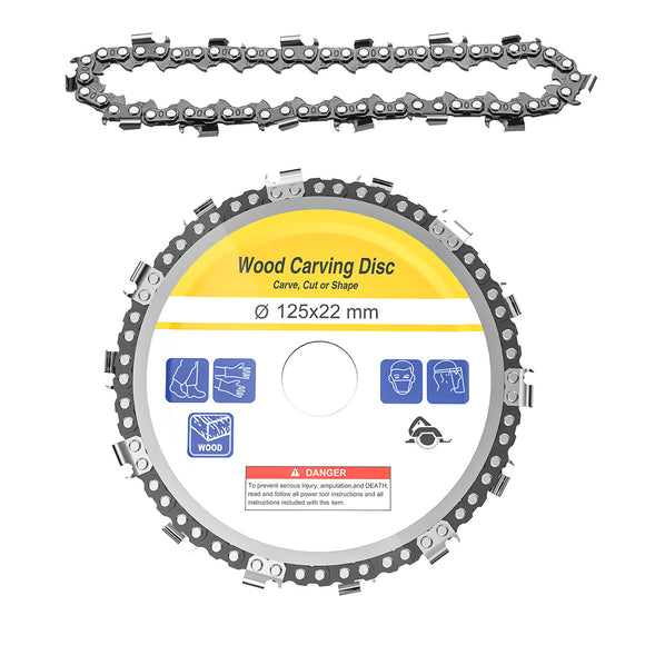 Drillpro 5 Inch Grinder Chain Disc with 1 Spare Chain 22mm Arbor 14 Teeth Wood Carving Disc For 125mm Angle Grinder