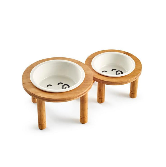 Ceramic Pet Bowl with Sturdy Bamboo Stand for Food and Water Bowls Pet Feeders Two Size